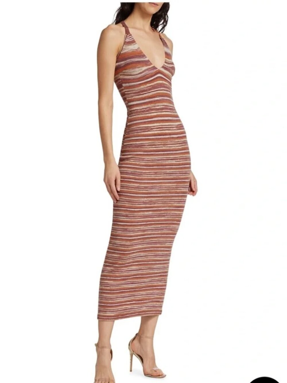 Ronny Kobo Daylann Knit Maxi Dress Space dyed Peach Stripe Strappy Halter Slip
